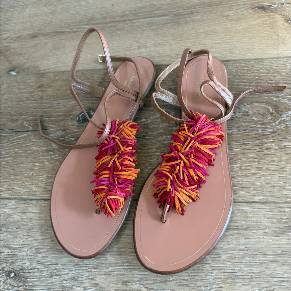 Aquazzura Firenze Leather Tassel Sandals – Size 38.5